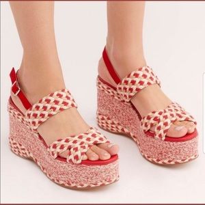 ☀️Free People Dolce Wedge Sandal Platform Red Combo Woven EU 38